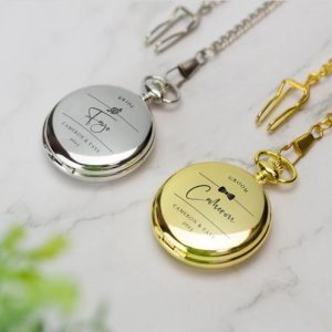 personalised wedding pocket watch printed stag do hen do gift available in gold and silver